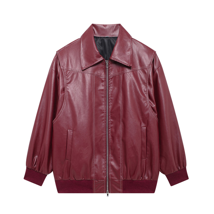 Ladies Trendy Synthetic Leather Jacket with Elastic Cuffs and Practical Pockets Lune London