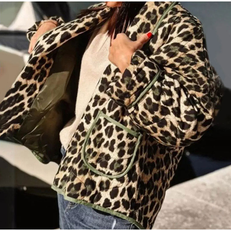 Ladies quilted jacket with leopard print and pockets Amarae
