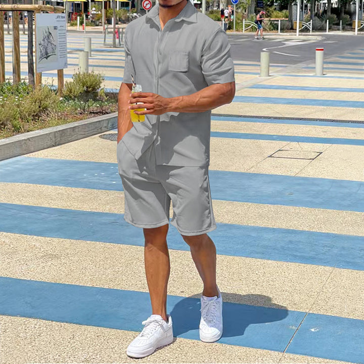 Casual short-sleeved set for men in high-quality material with practical pockets Amarae