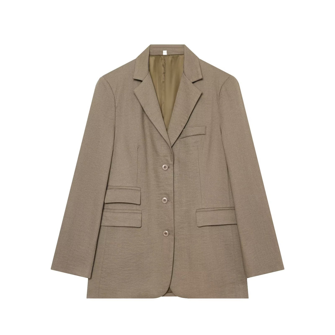 Women's Single-Breasted Business Blazer with Patch Pockets and Lapel Collar Amarae