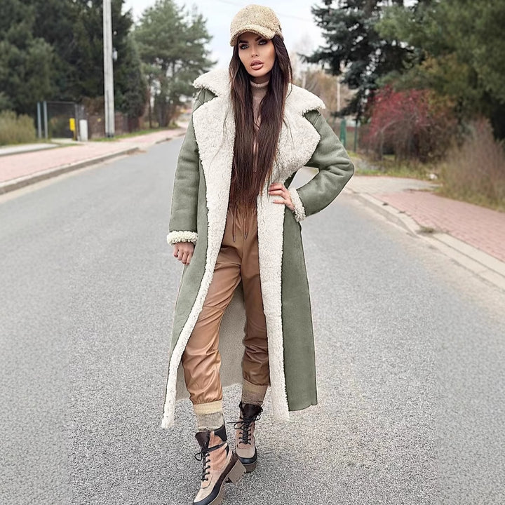 Ladies Long Fleece Coat with Turn-Down Collar Lune London