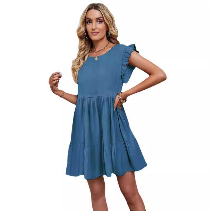Women's Airy Casual Dress with Ruffle Details and Swing Skirt Lune London