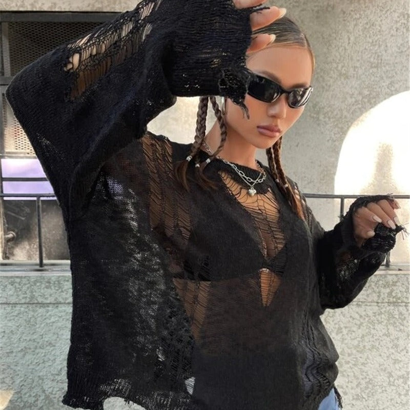 Oversized knitted sweater for women with trendy cutouts Lune London