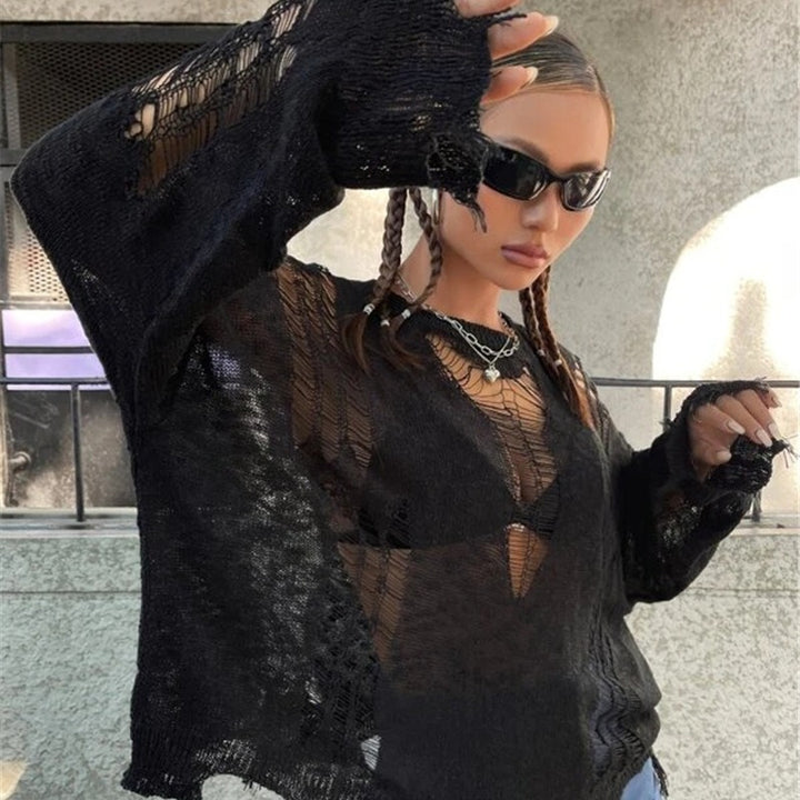 Oversized knitted sweater for women with trendy cutouts Lune London