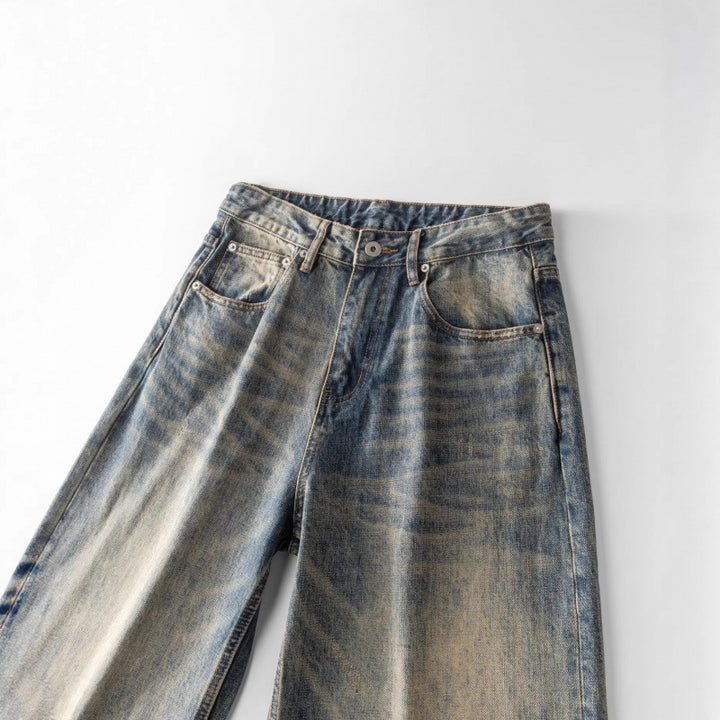 Men's Loose Straight Vintage Denim Jeans with Used Wash Amarae