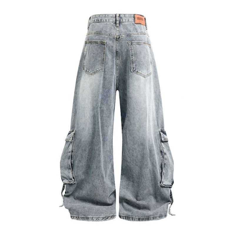 Women Wide Denim Cargo Culotte Pants with High Waist and Multifunctional Pockets Amarae