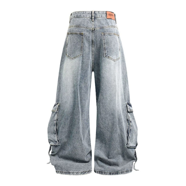Women Wide Denim Cargo Culotte Pants with High Waist and Multifunctional Pockets Amarae