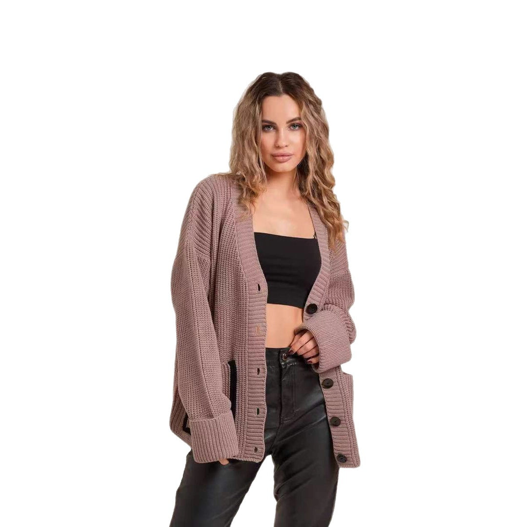 Casual knitted cardigan for women with contrasting pockets and classic button detail Lune London