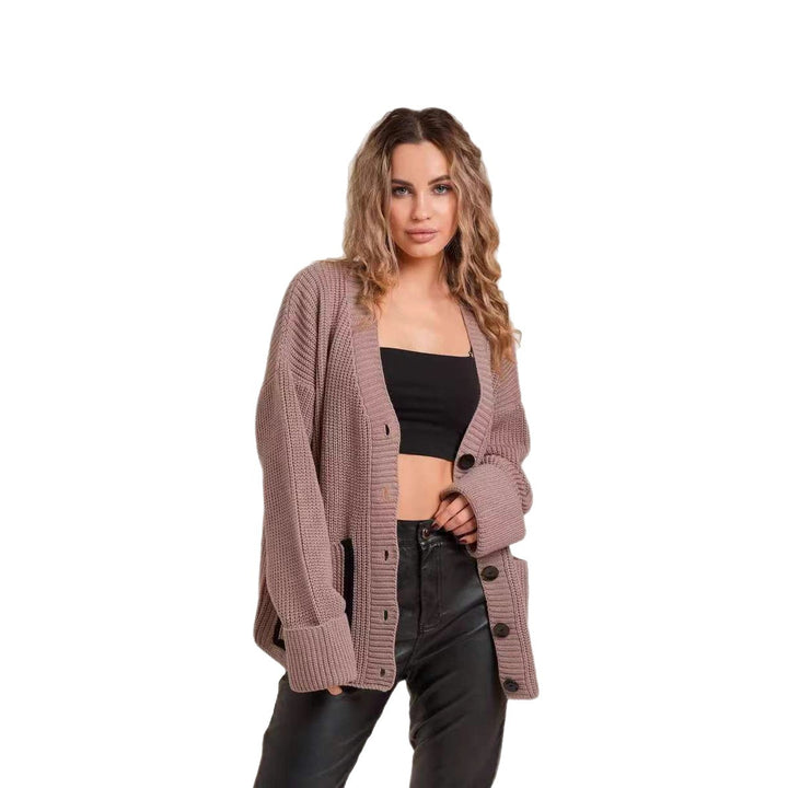 Casual knitted cardigan for women with contrasting pockets and classic button detail Lune London