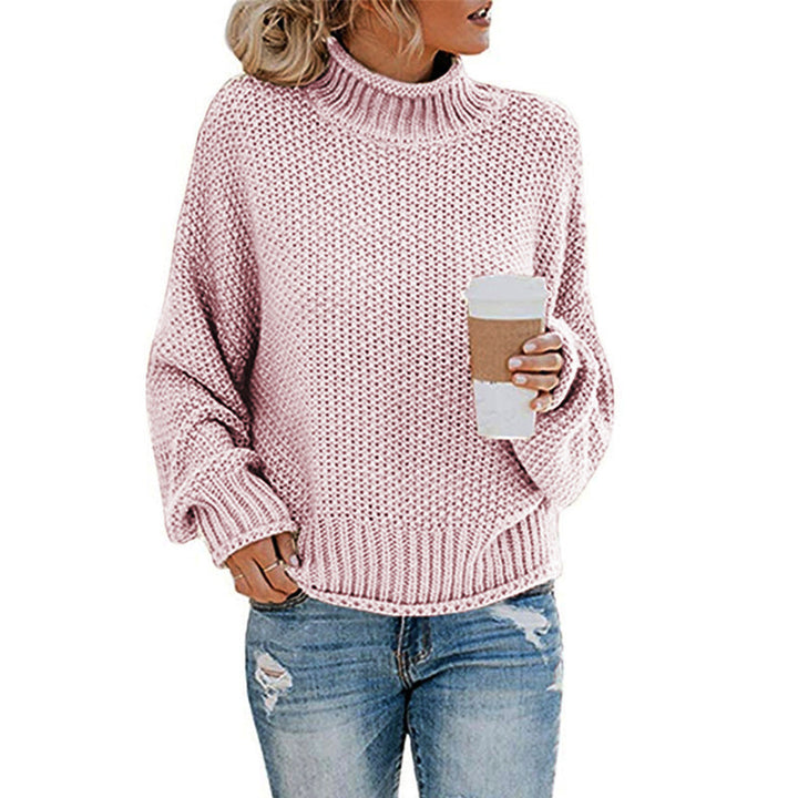Comfortable knitted sweater for women with high collar and soft textured design Lune London