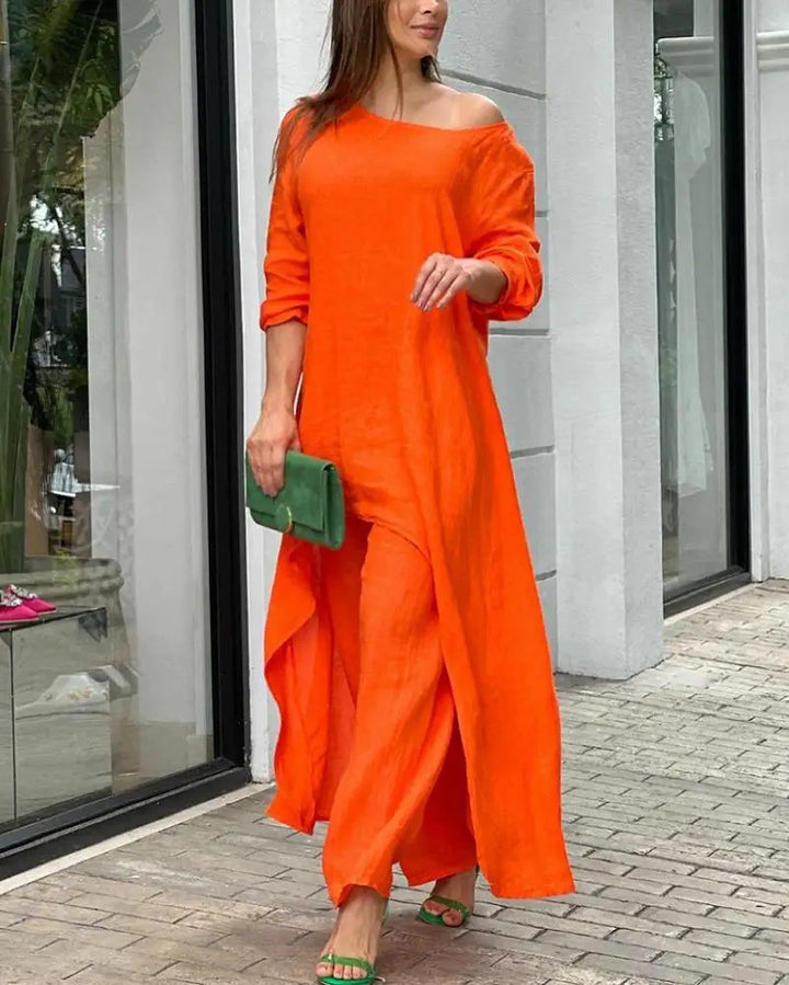 Women's airy linen-blend tunic set with wide palazzo pants Amarae