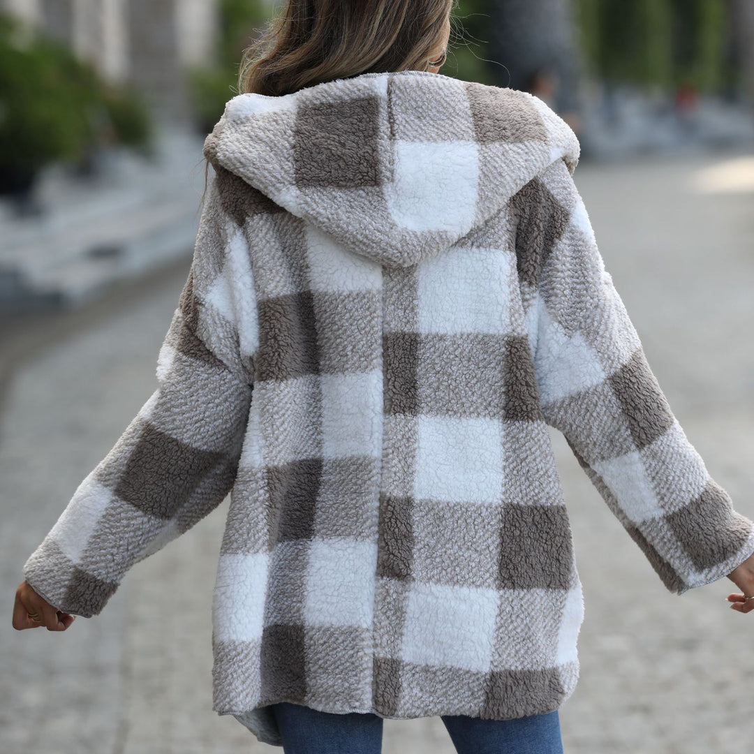 Women’s plush jacket with modern check design Lune London