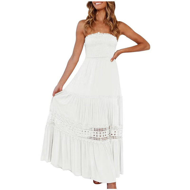 Maxi strapless dress for women with an elegant lace trim Lune London