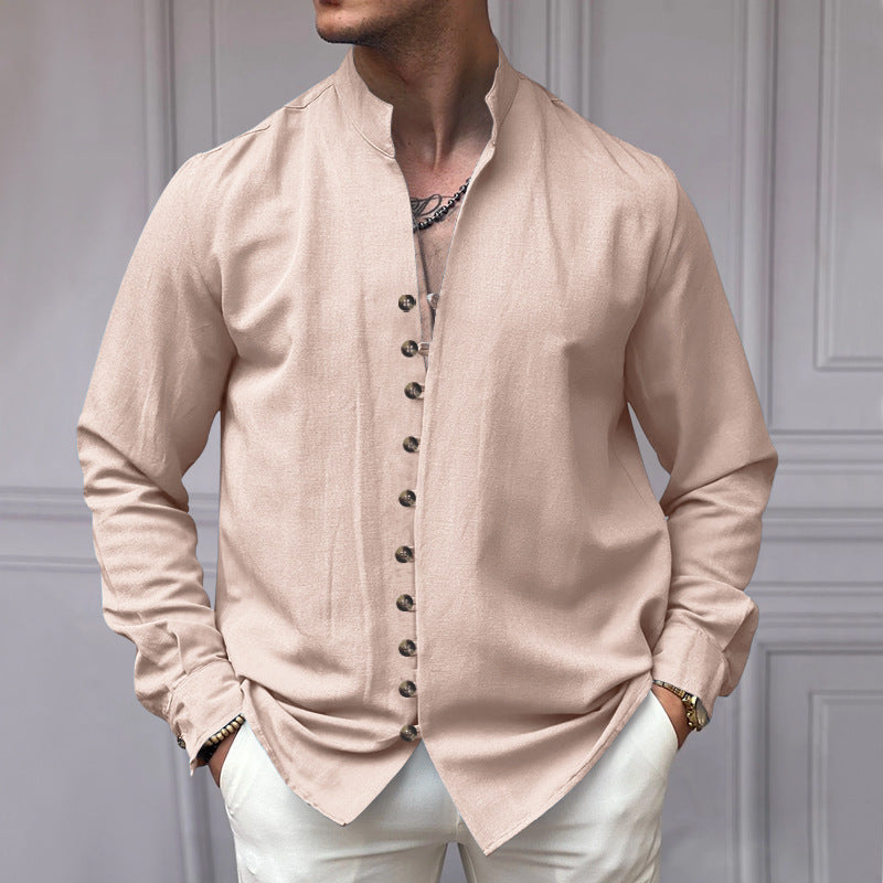 Long sleeve shirt for men with button placket and trendy high collar Lune London