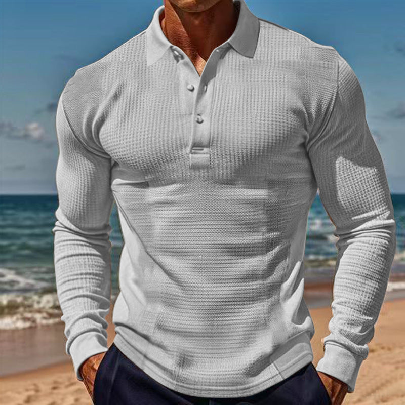 Elegant long sleeve polo shirt for men with button placket and textured design Lune London