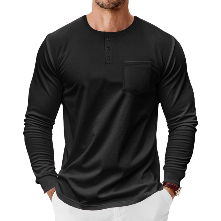 Men's long sleeve Henley shirt with practical chest pocket and trendy button details Lune London