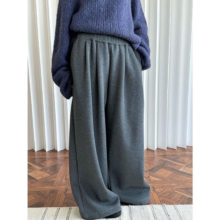 Women's High-Waisted Relaxed Palazzo Trousers with Pleats and Elastic Comfort Waist Amarae