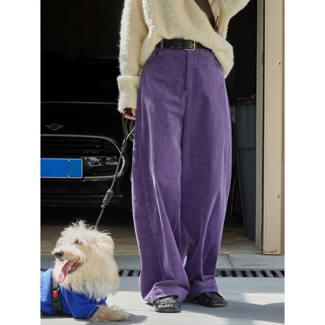 Women High-waisted Cord Velour Palazzo Pants with Wide Leg Amarae