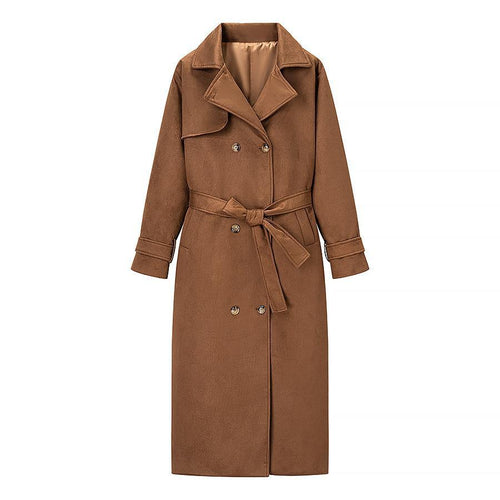 Suede trench coat for women with belt and large pockets Amarae