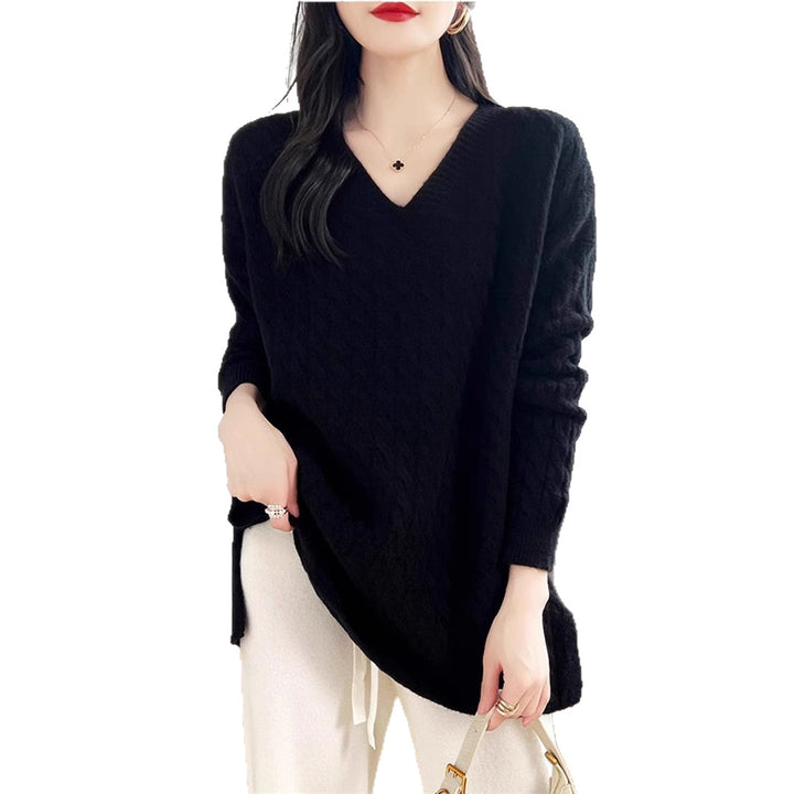 Pull épais en tricot pour femme avec deep V-neck et tissu texturé Chic & Stil
