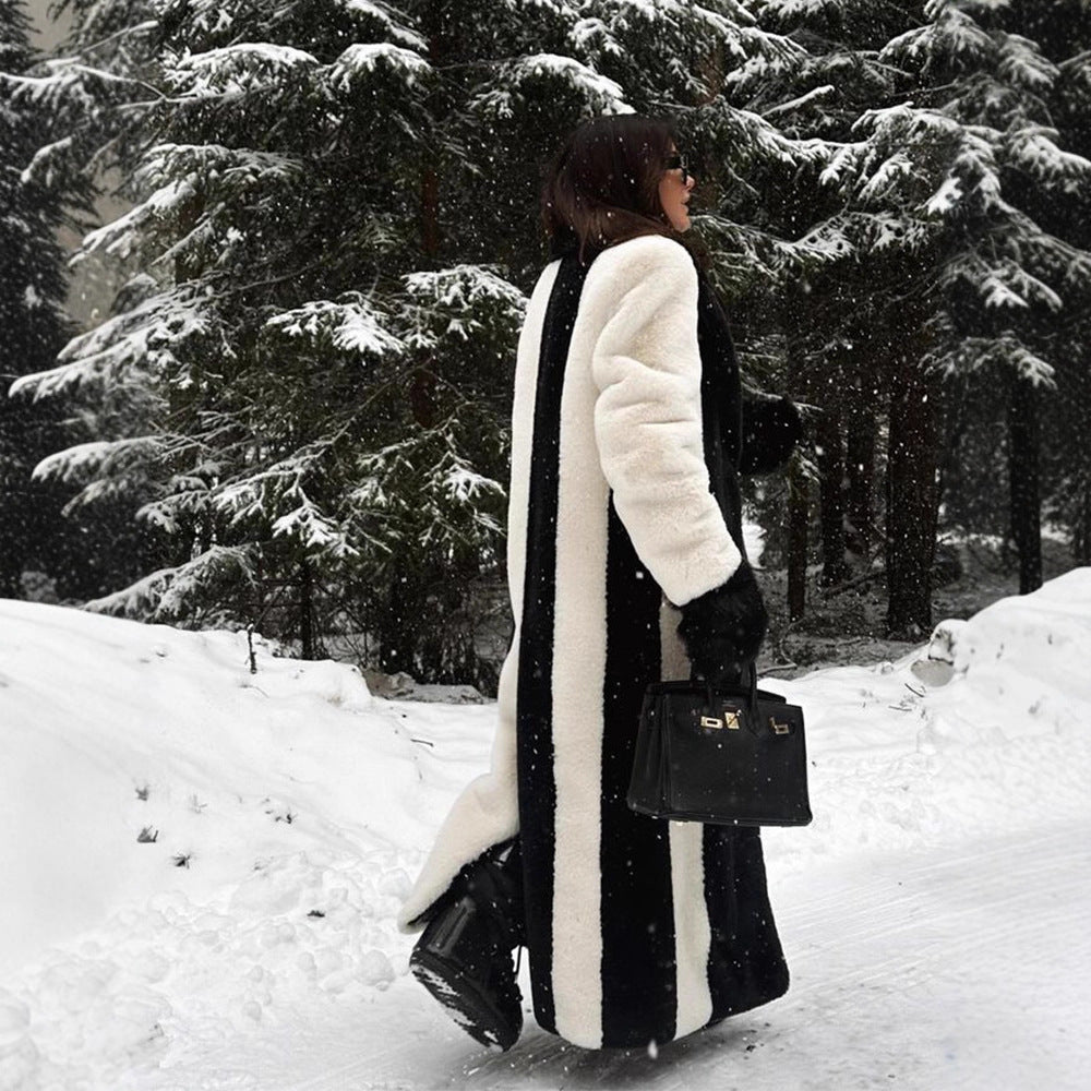 Women's Long Teddy Fur Coat with Contrast Hood Amarae