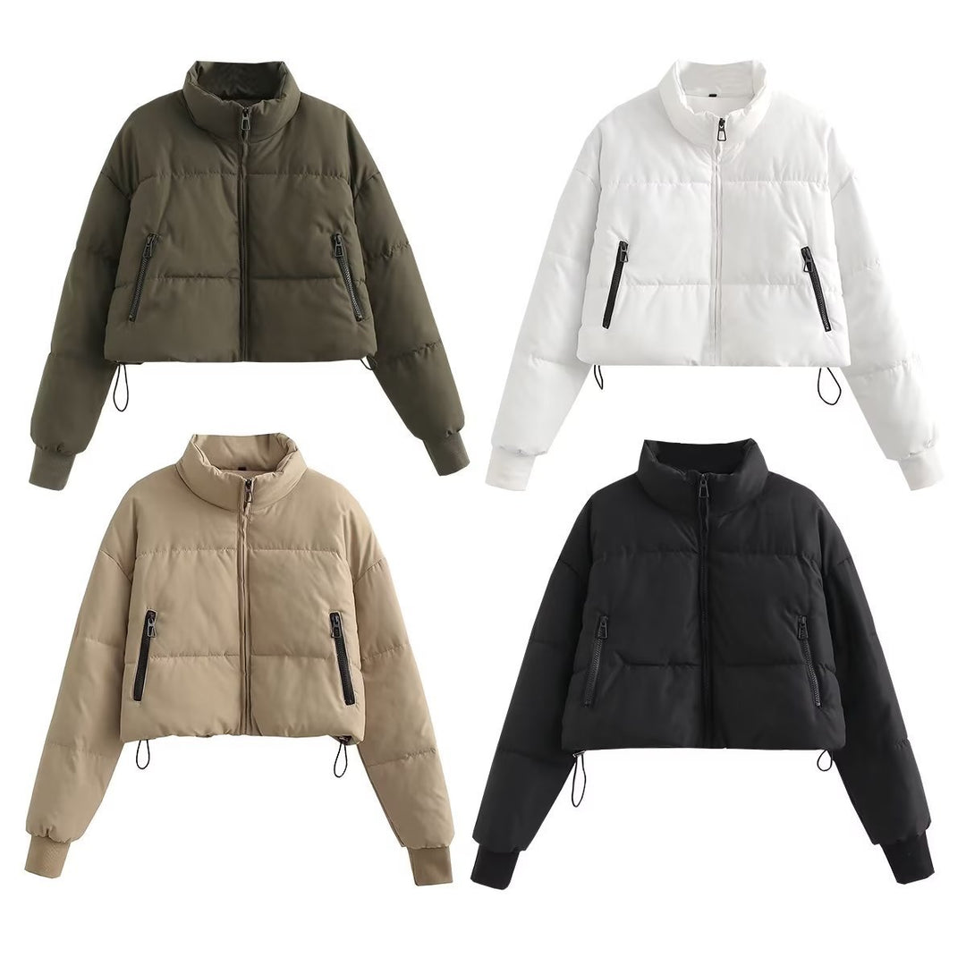 Ladies cropped matte jacket with high collar and practical zip pockets Lune London