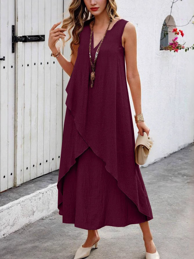 Casual maxi dress for women with layered ruffles and modern V-neck Lune London