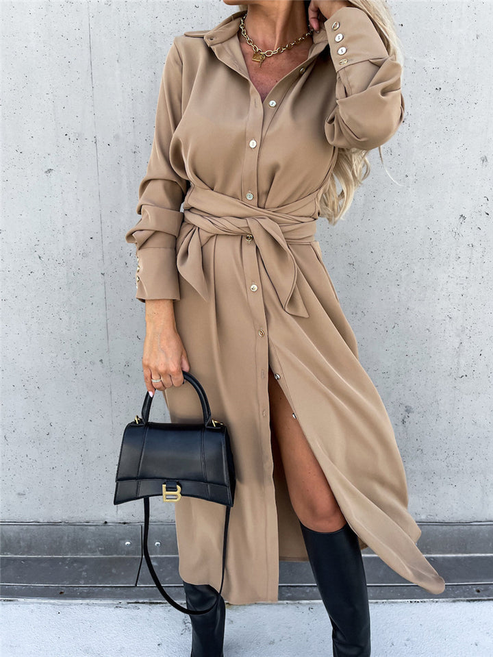 Shirt dress for women with tie belt and button placket Lune London