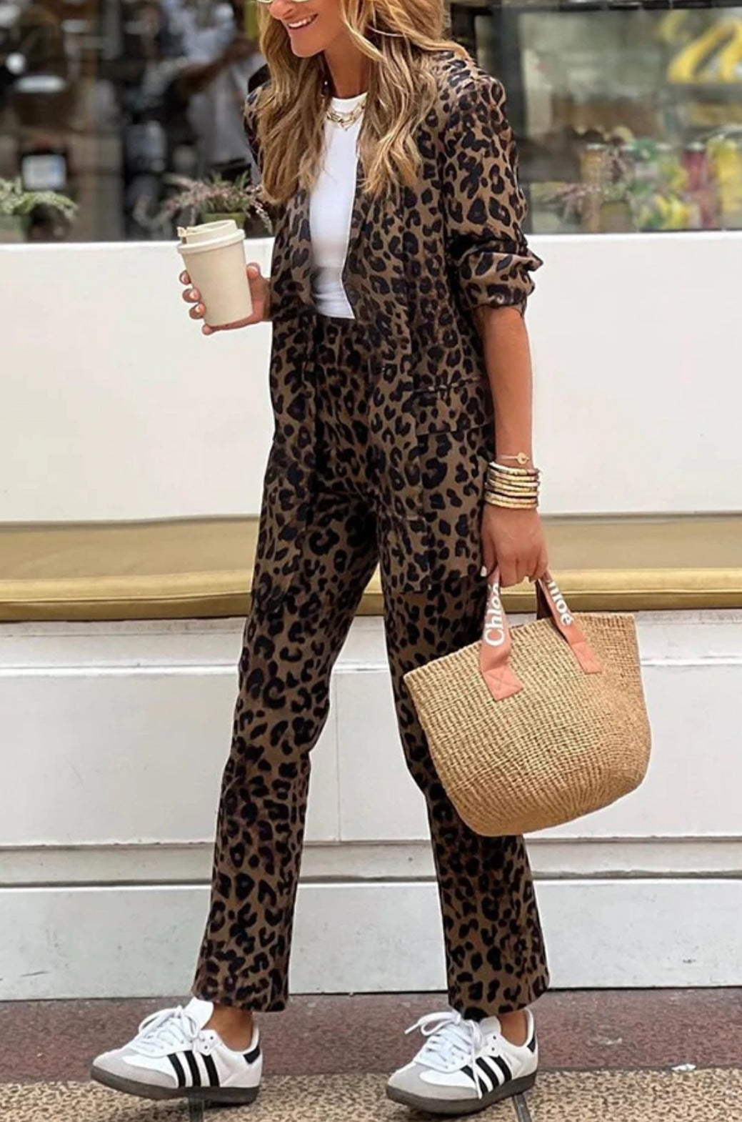 Women Elegant Leopard Print Suit Set Lune London