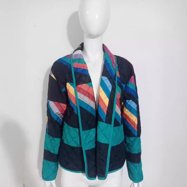 Ladies down jacket with colorful geometric pattern Lune London