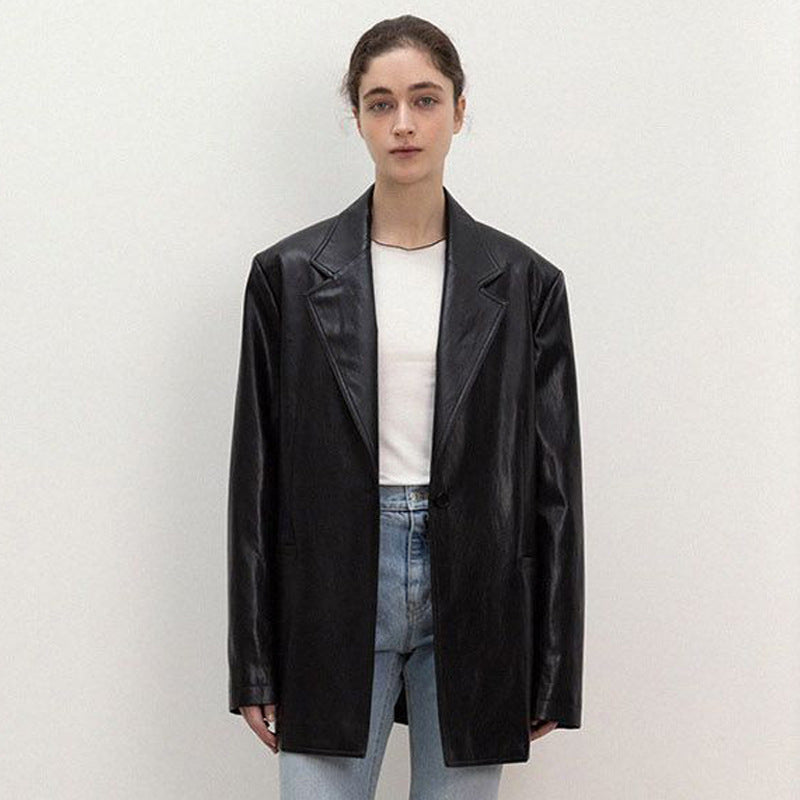 Veste blazer en cuir synthétique surdimensionnée pour femmes Chic & Stil