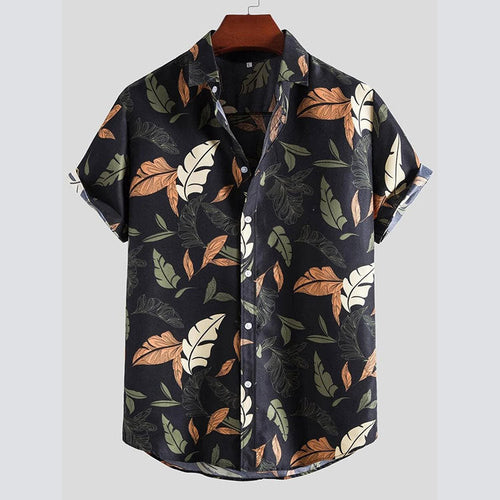 Men's Short-Sleeve Shirt with Floral Pattern and High-Quality Cotton Amarae