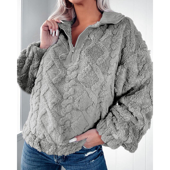Pull en polaire confortable pour femmes avec col montant et fermeture éclair Chic & Stil
