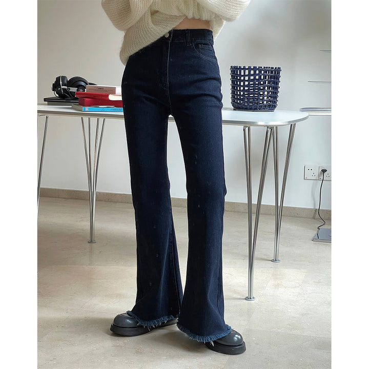 Ladies High-Waist Flared Jeans with Light Bootcut and Frayed Hem Amarae