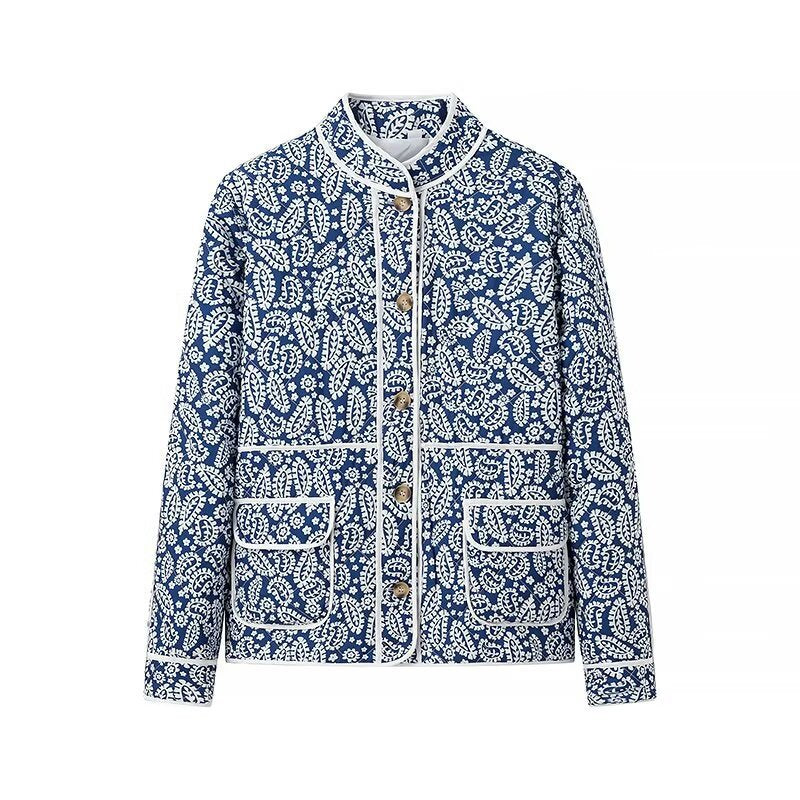 Femme veste matelassée avec motif floral, col haut et poches pratiques Chic & Stil