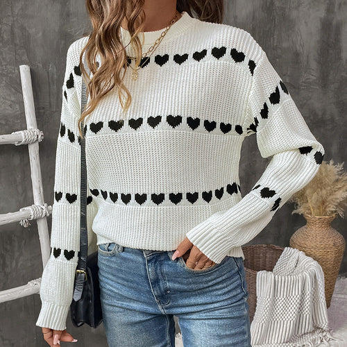 Casual knitted sweater for women with heart pattern Amarae