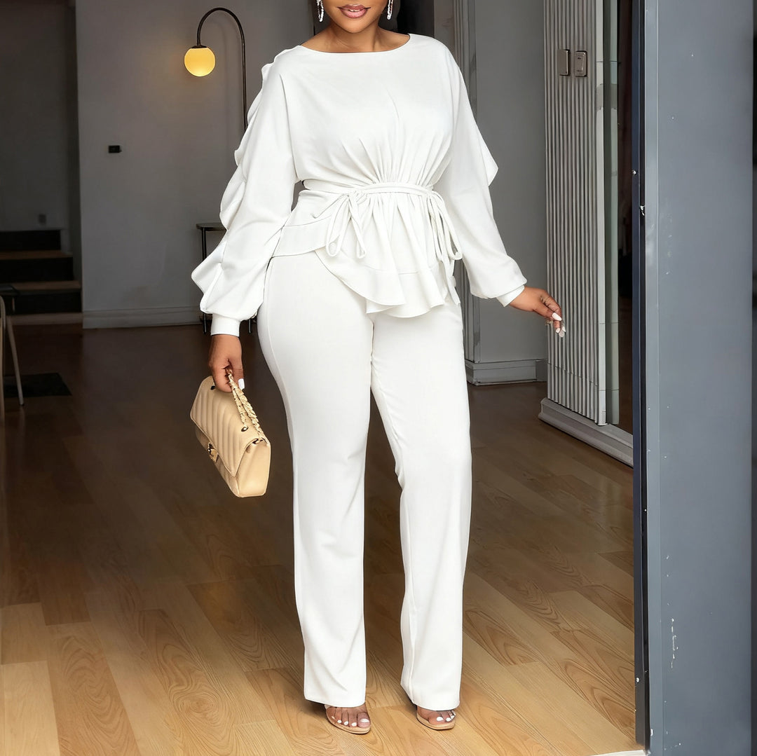 Ladies elegant jumpsuit with ruffle details and a fitted cut Lune London