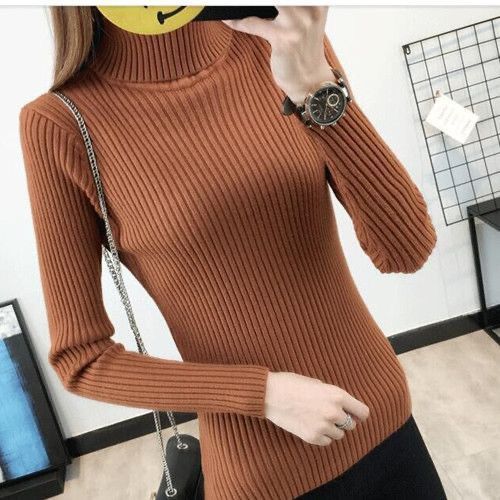 Pull femme en laine de haute qualité avec col roulé et texture côtelée Chic & Stil