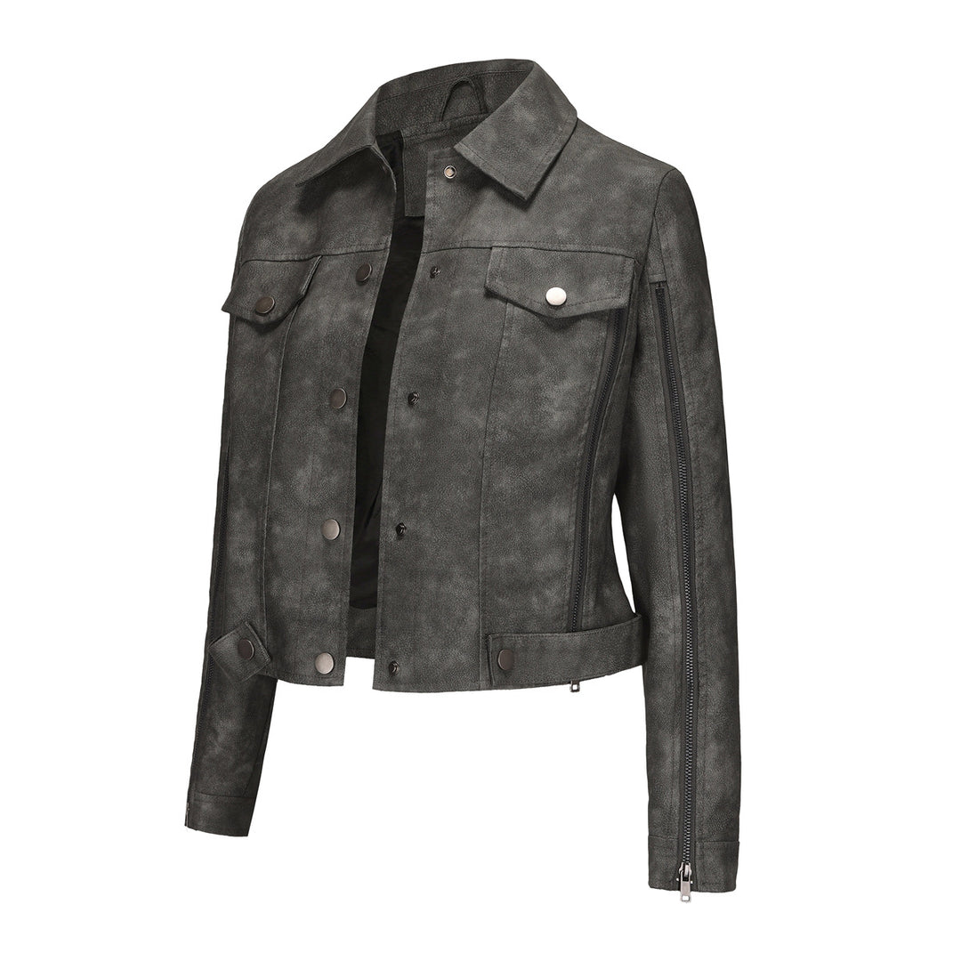 Trendy short jacket for women in faux leather with zip details Lune London