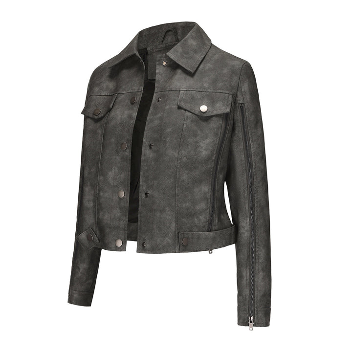 Trendy short jacket for women in faux leather with zip details Lune London