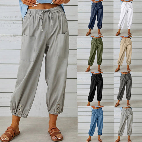 Casual airy trousers for ladies with elastic waistband and pockets Amarae