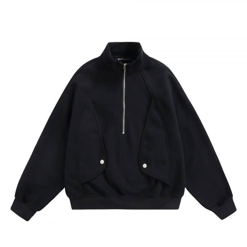 Unisex Oversize-Halfzip-Sweatshirt with Stand-up Collar and Flap Pockets Amarae