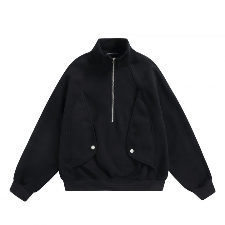 Unisex Oversize-Halfzip-Sweatshirt with Stand-up Collar and Flap Pockets Amarae