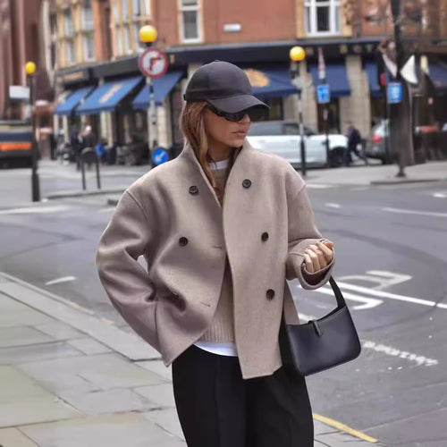 Amarae Elegant oversized jacket for women with double-breasted buttons and textured fabric