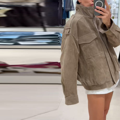 Amarae oversized casual suede jacket for ladies