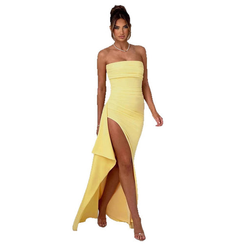 Women Elegant Strapless Evening Dress with Asymmetric Slit Amarae