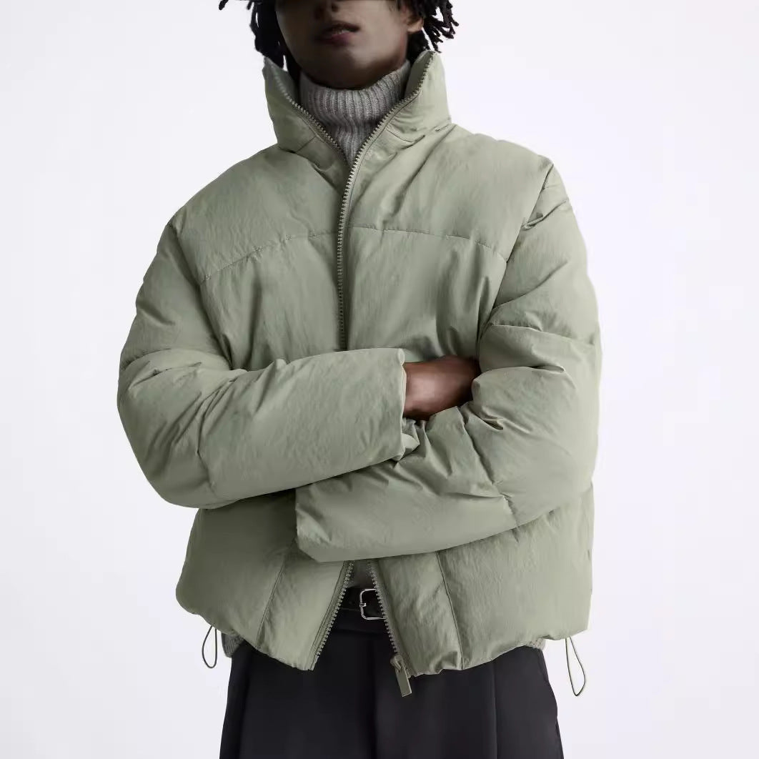 Men's short-cut puffer jacket made of down look with high stand-up collar and flap pockets Amarae