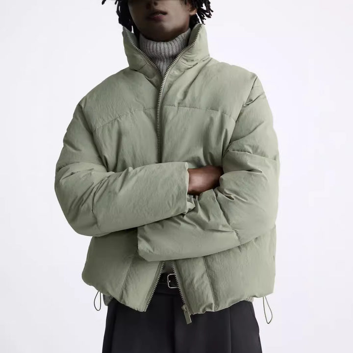 Men's short-cut puffer jacket made of down look with high stand-up collar and flap pockets Amarae