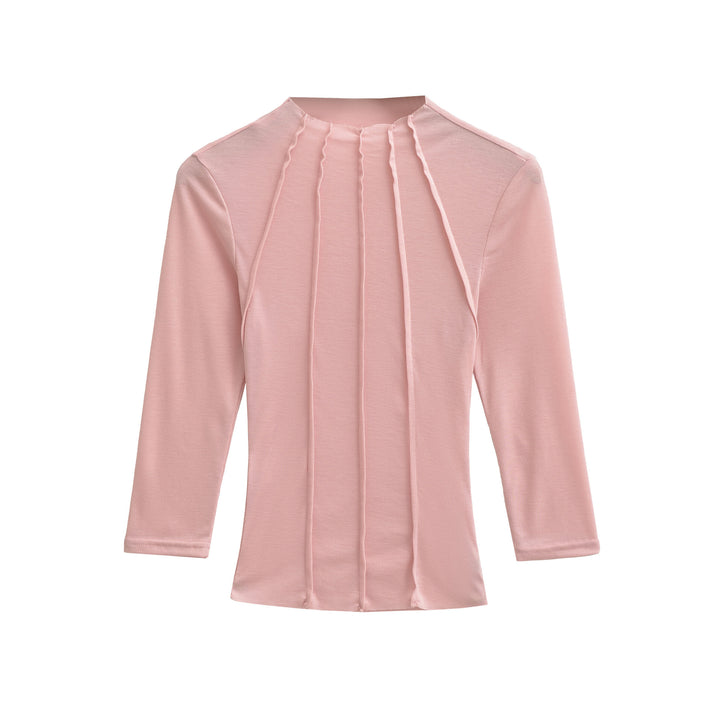 Women's Fitted Long Sleeve Shirt with Stand-Up Collar and Decorative Ruffles