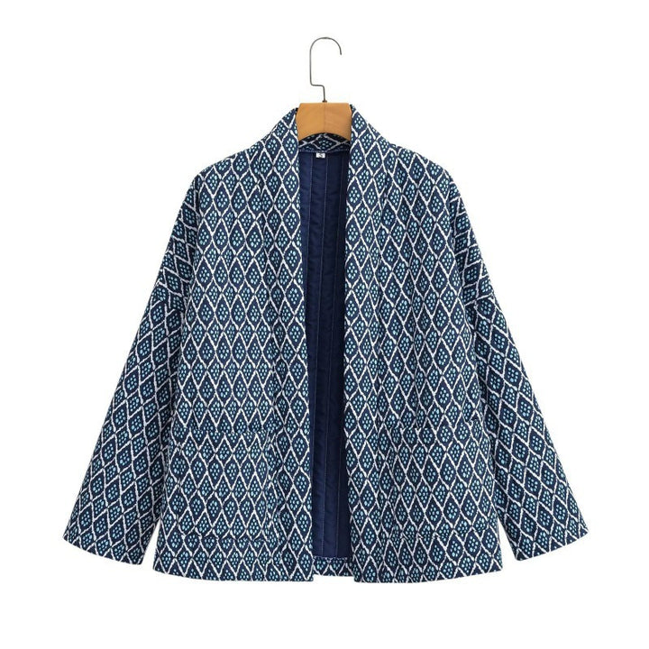 Women Quilted Kimono Overlay Jacket with Open Cut and Patch Pockets Amarae